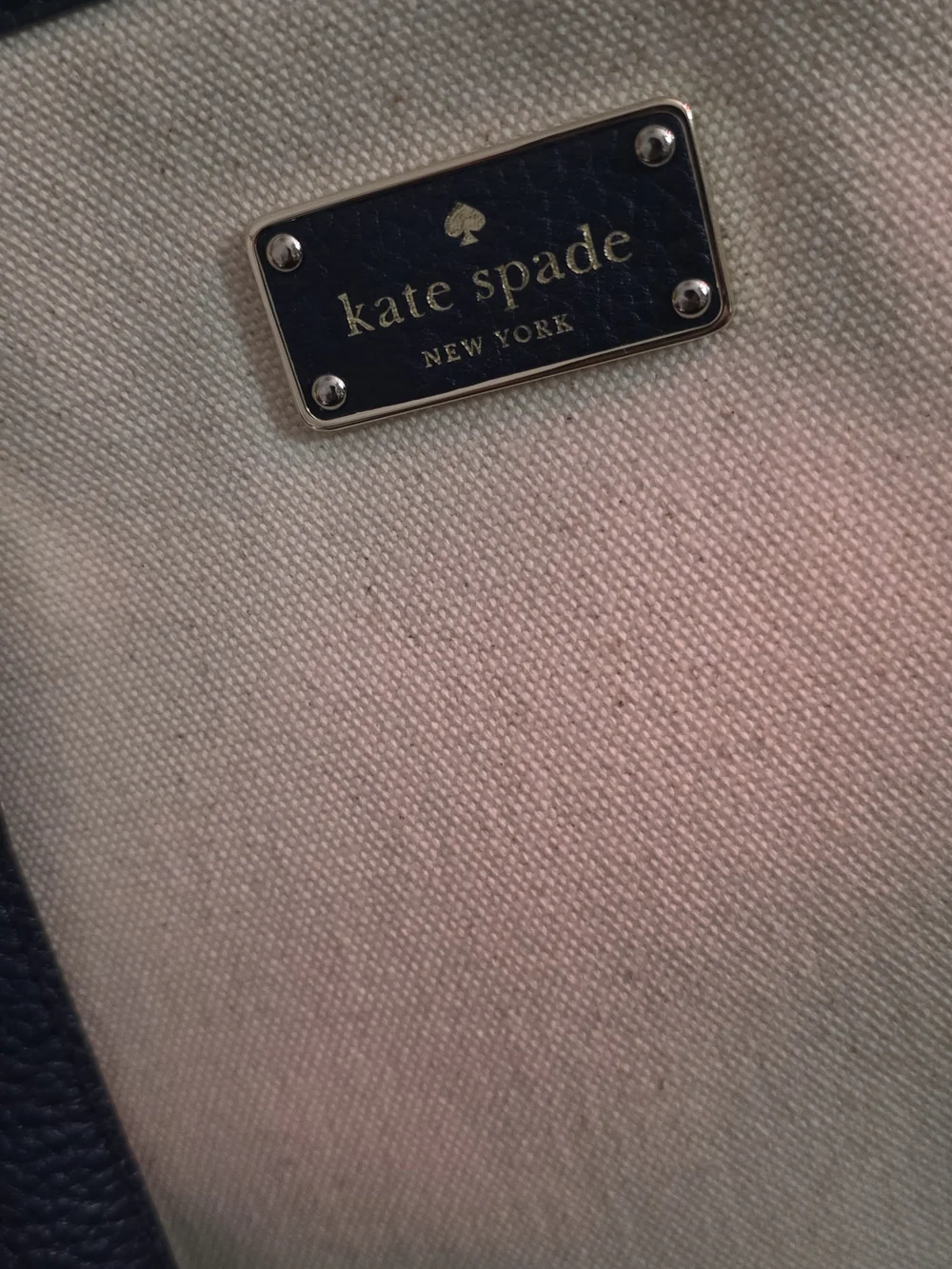 kate spade Two-Tone Canvas Tote in Cream and Navy